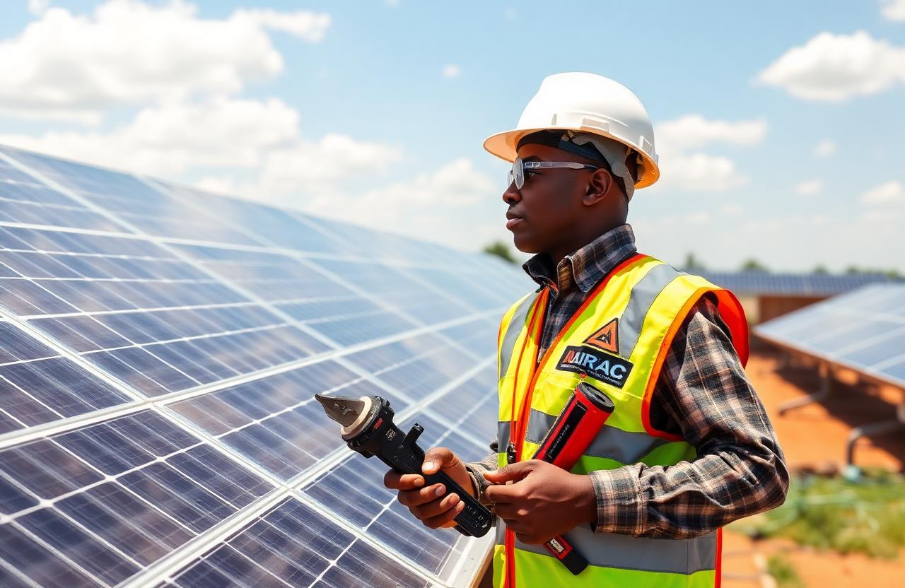 Green Energy Distributors engineer inspecting solar panels